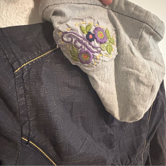 Free people hooded shacket size 2 blue denim embroidered whimsical cottagecore - Picture 8 of 11